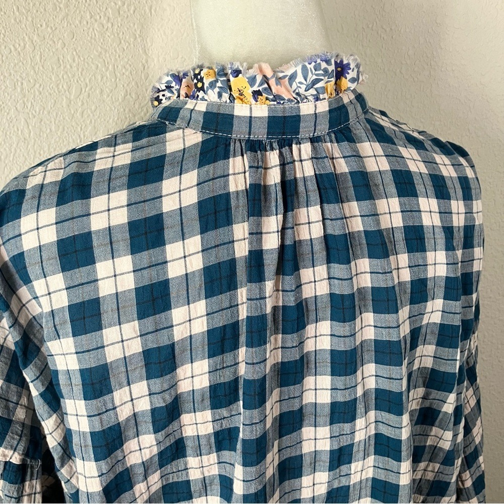 Anthropologie PILCRO Plaid Button Shirt M Floral Boho Cottage Festival Peasant - Picture 12 of 14